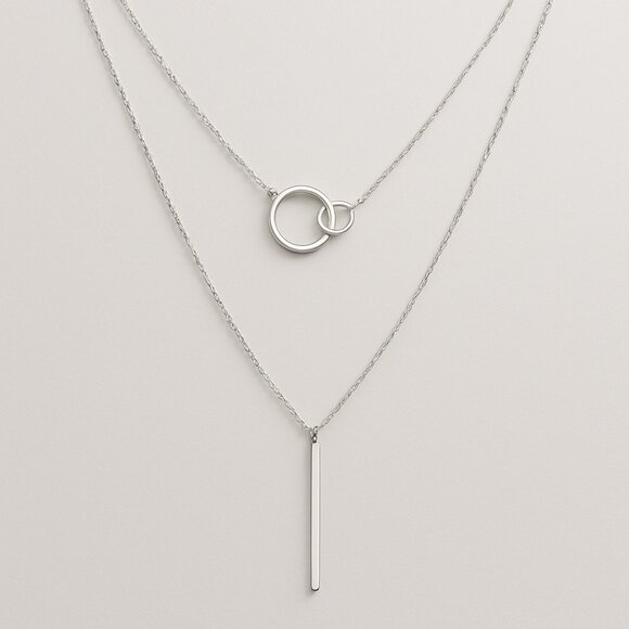 Sterling Silver Layered Necklace Set • Interlocking Circles Necklace - Picture 2 of 5